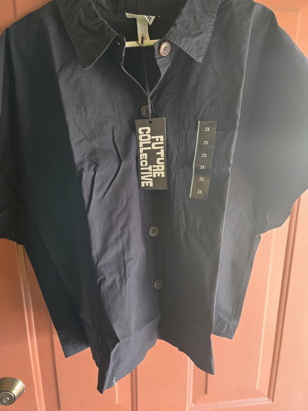 Future Collective Women's Black Button-Down Short Sleeve Shirt